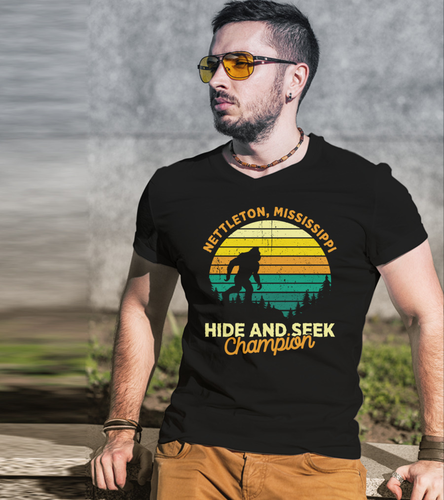 Nettleton Mississippi Bigfoot Hide And Seek Champion Retro T-Shirt