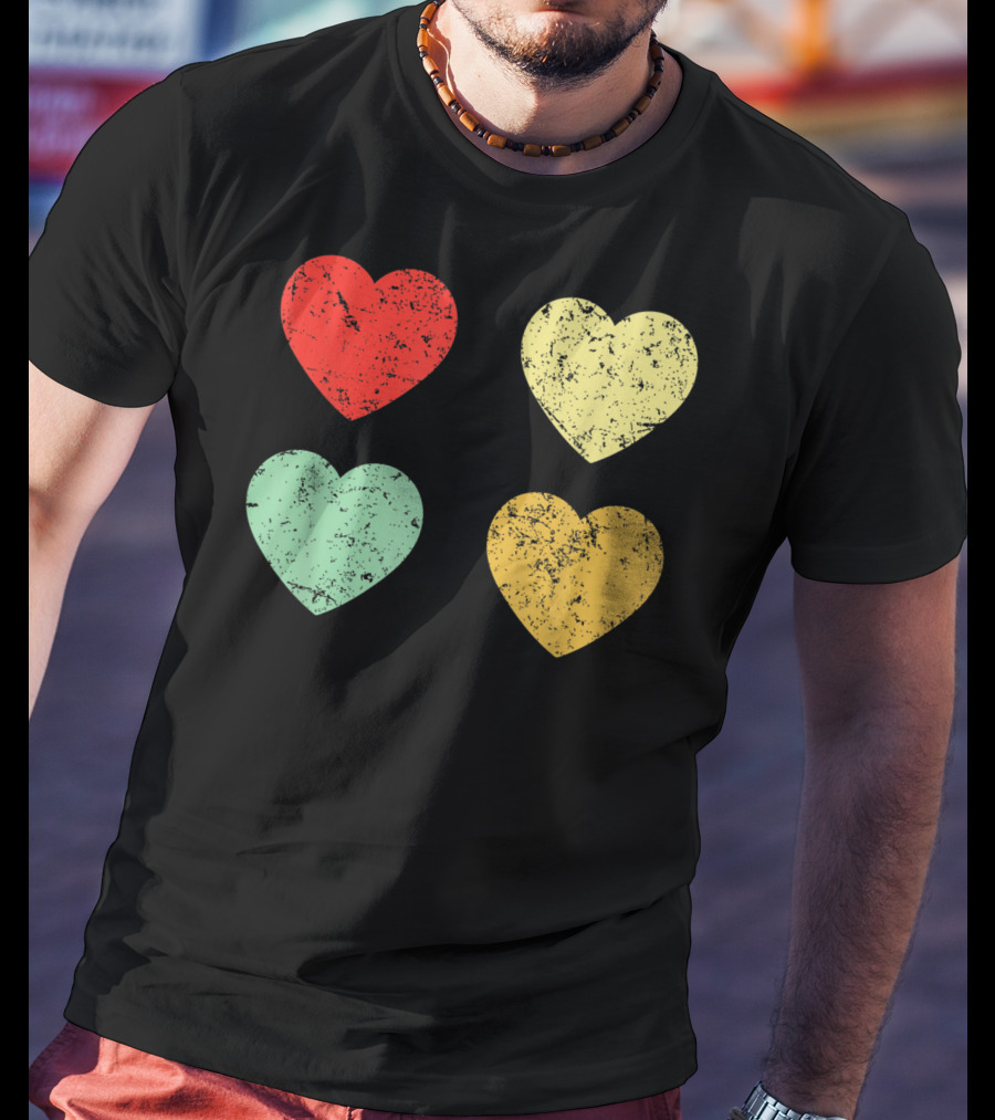 Retro Vintage Hearts Valentines Day Four Colorful Grunge Hearts T-Shirt