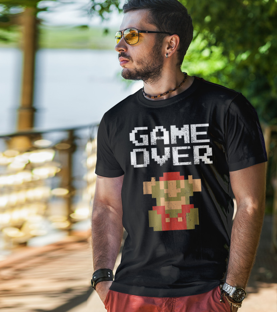 Super Mario Game Over Pixel Art Mario Fall T-Shirt