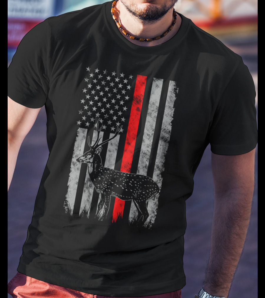 Thin Red Line Axis Deer American Flag T-Shirt
