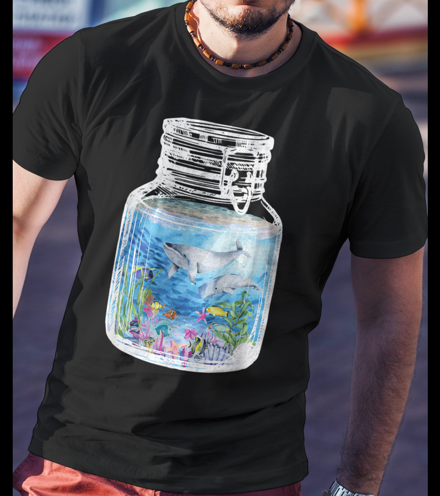 Underwater Terrarium Ocean Fish Whales In Glass Jar T-Shirt
