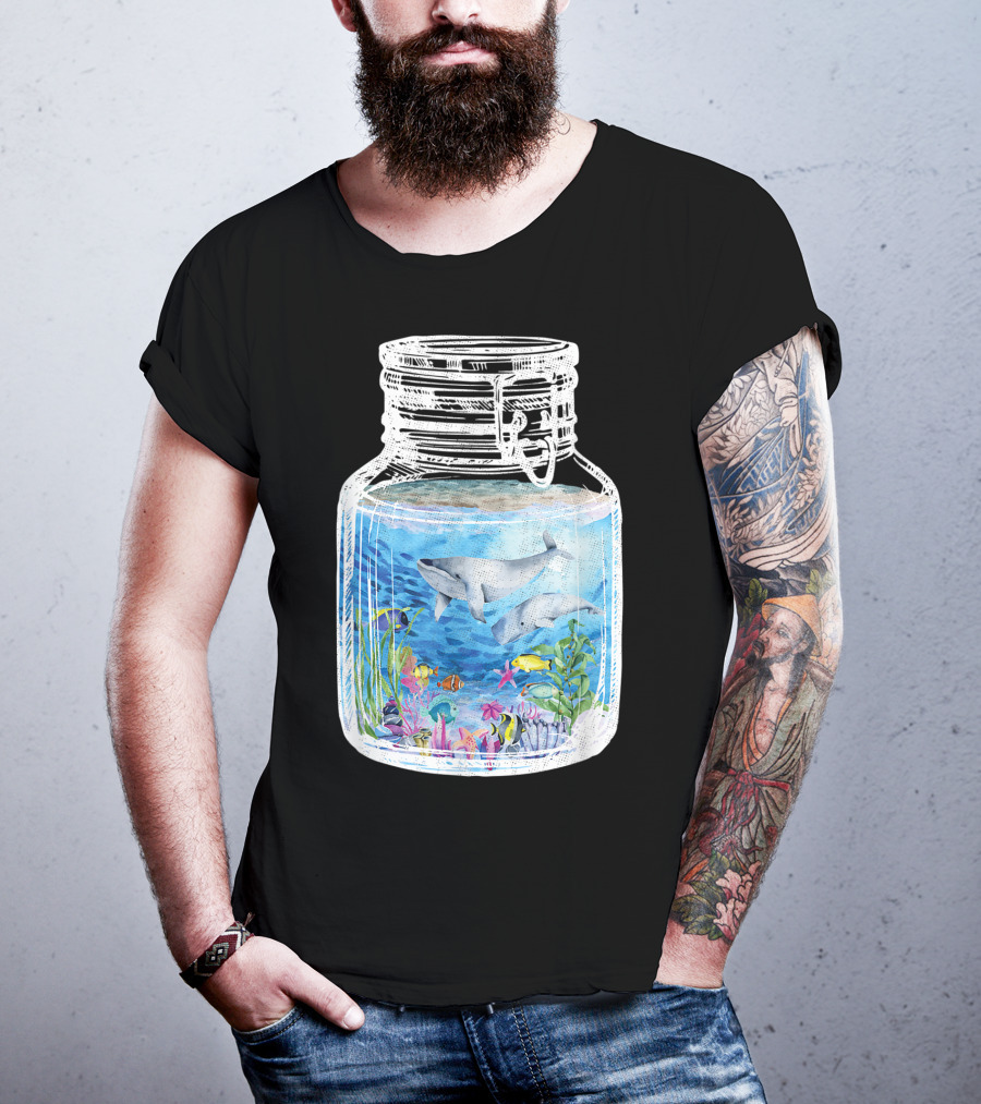 Underwater Terrarium Ocean Fish Whales In Glass Jar T-Shirt
