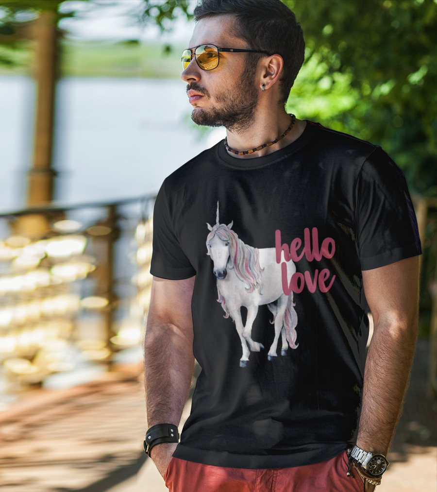 Hello Love Unicorn Funny Magical Animal T-Shirt