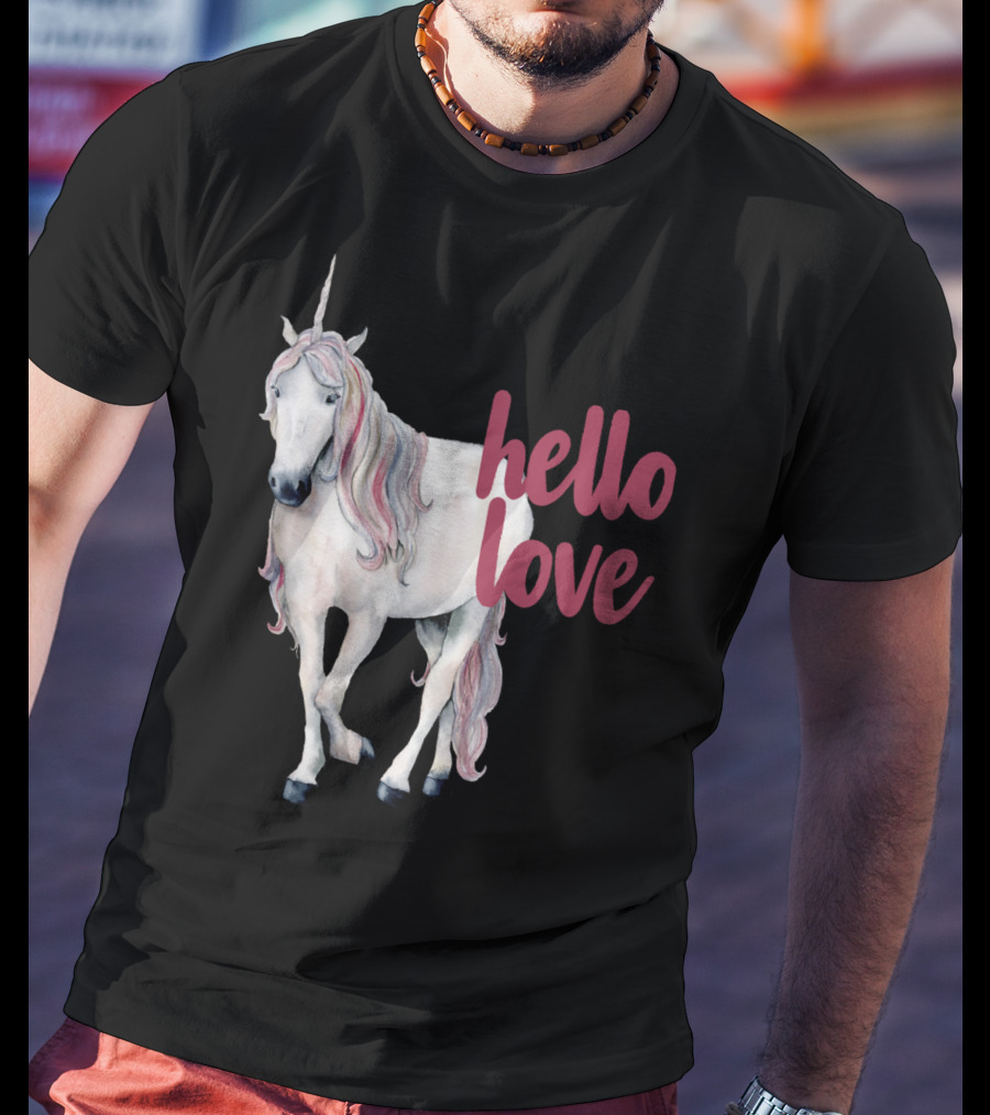 Hello Love Unicorn Funny Magical Animal T-Shirt