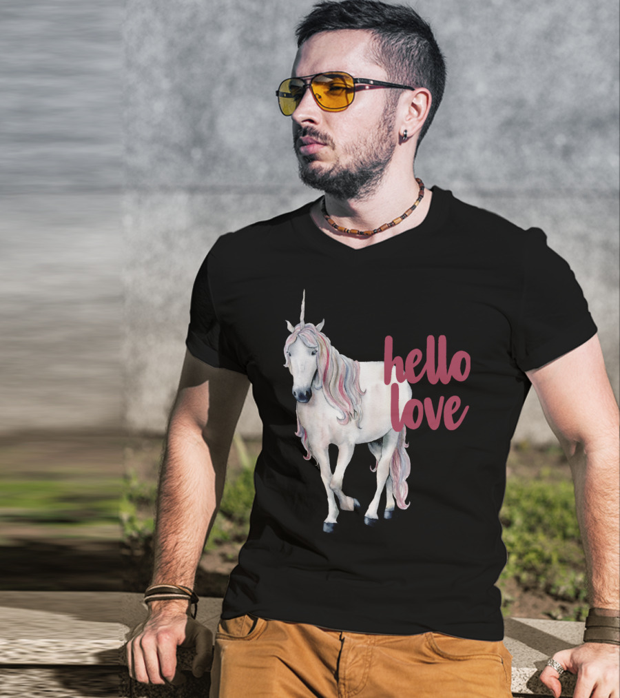 Hello Love Unicorn Funny Magical Animal T-Shirt