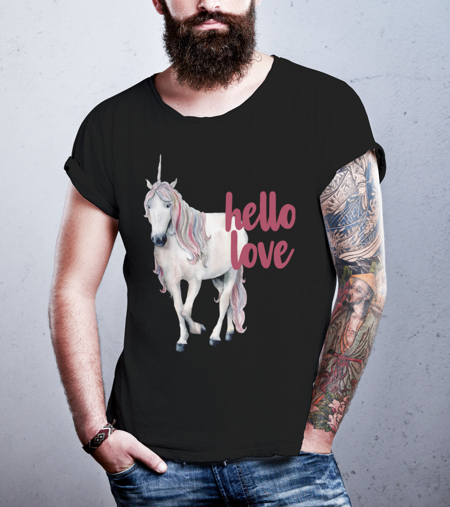 Hello Love Unicorn Funny Magical Animal T-Shirt