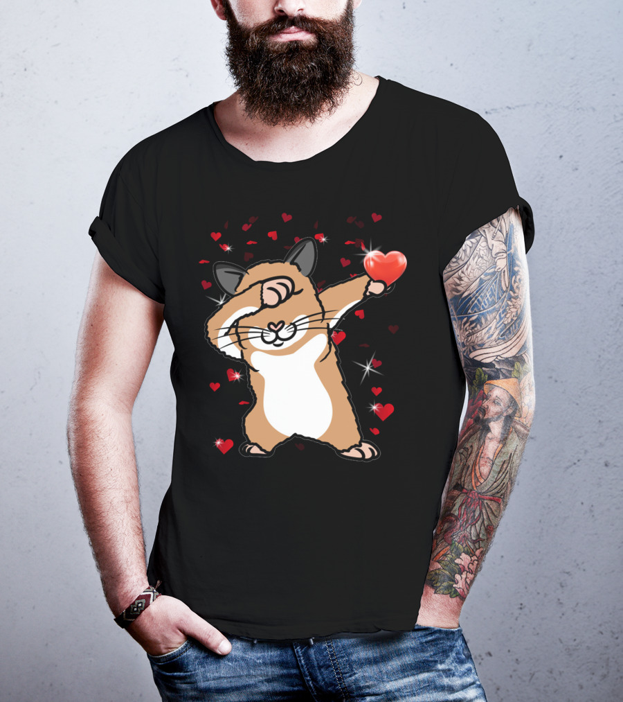 Valentine Girls Cute Dabbing Hamster With Heart And Sparkling Red Hearts T-Shirt