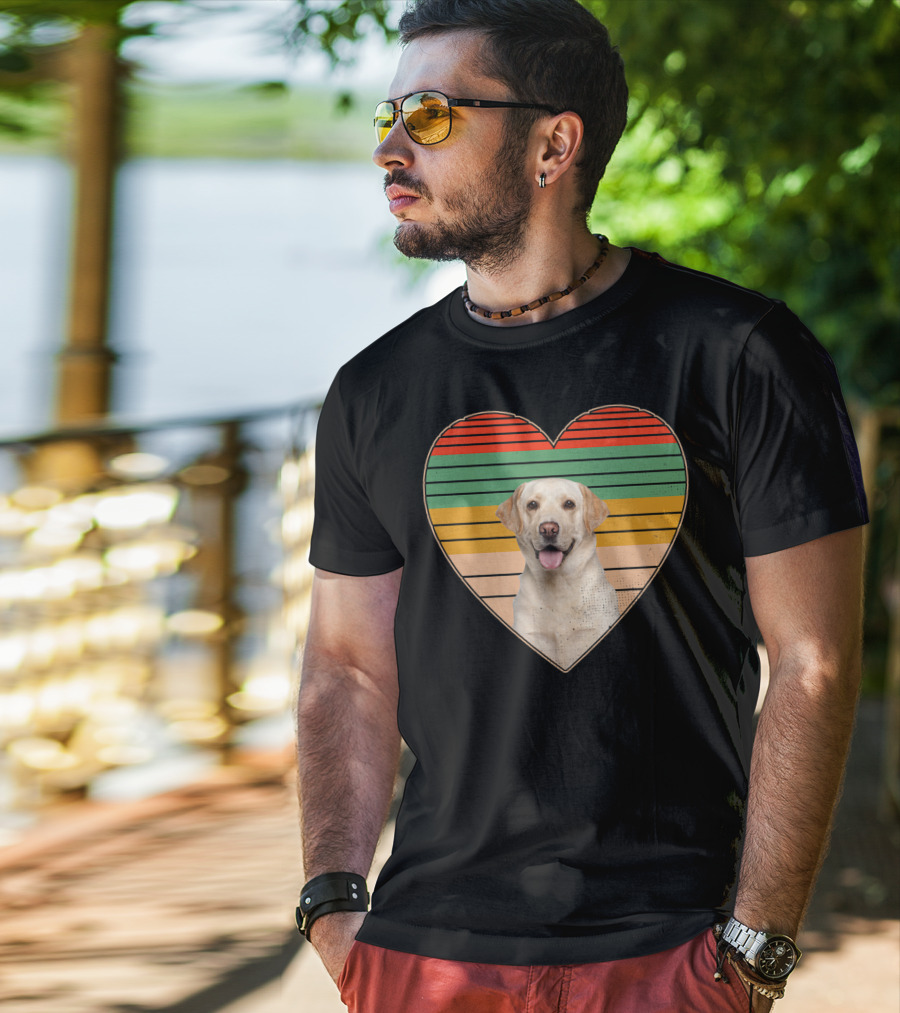 Vintage Labrador Retriever Heart Dog Lover Retro Stripes T-Shirt
