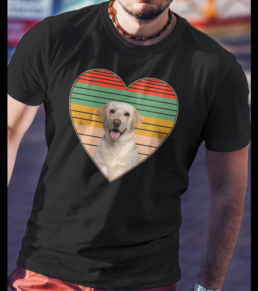 Vintage Labrador Retriever Heart Dog Lover Retro Stripes T-Shirt