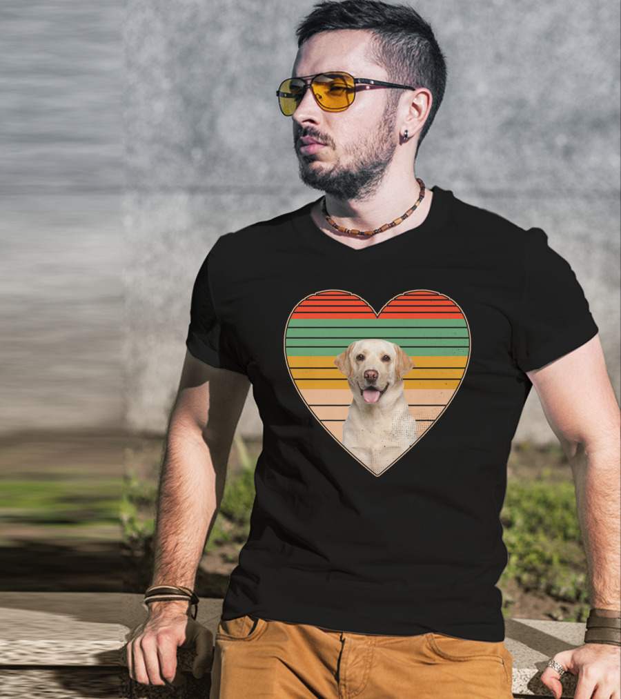 Vintage Labrador Retriever Heart Dog Lover Retro Stripes T-Shirt