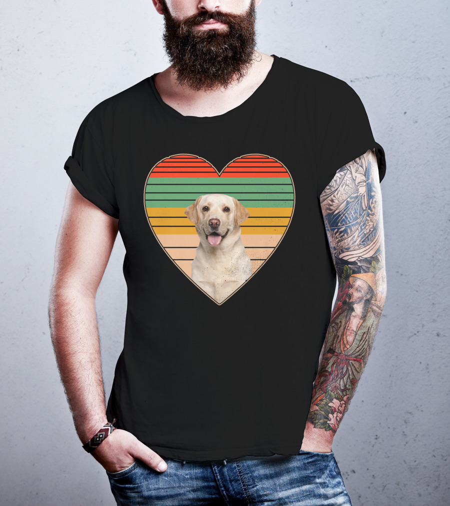 Vintage Labrador Retriever Heart Dog Lover Retro Stripes T-Shirt