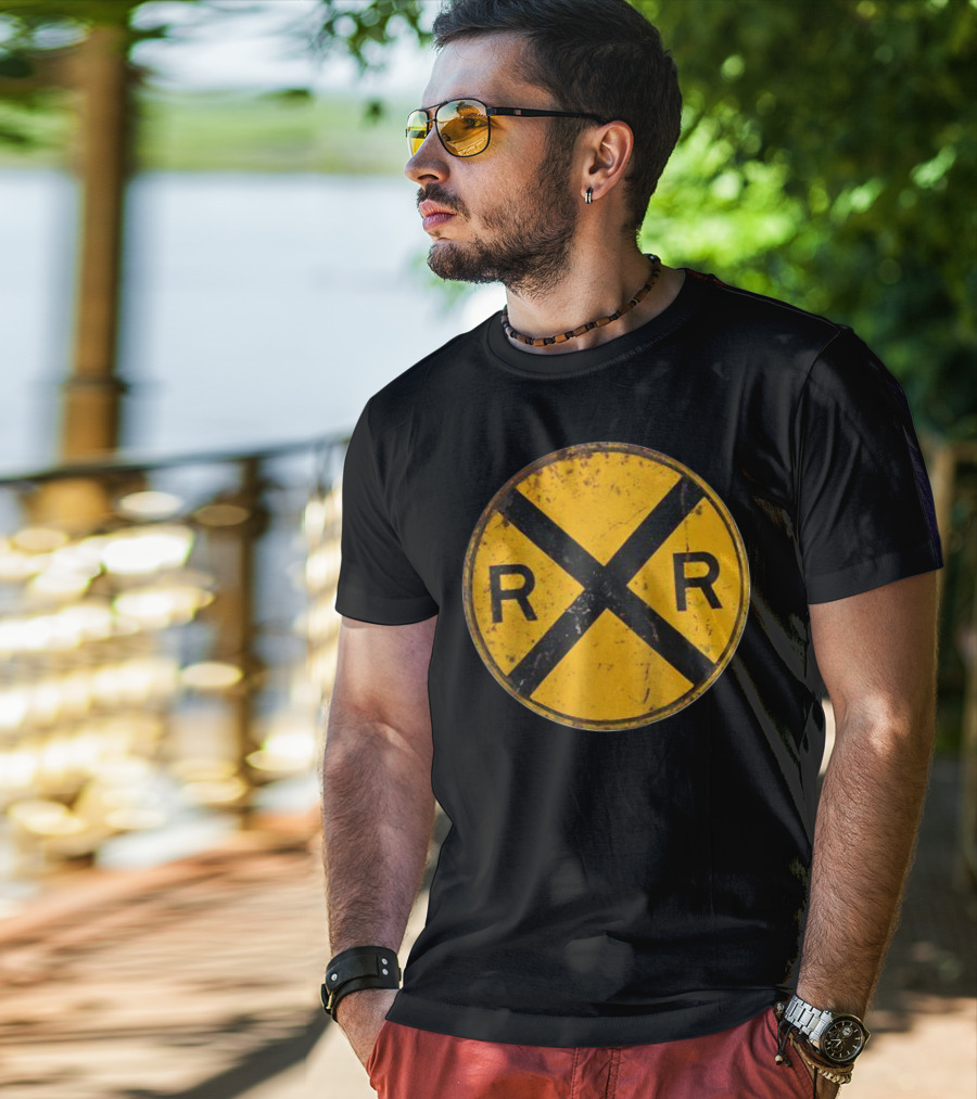 Vintage Railroad Crossing Sign RR Engineer Worker T-Shirt