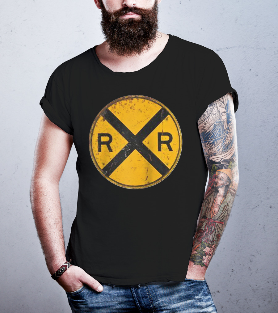 Vintage Railroad Crossing Sign RR Engineer Worker T-Shirt