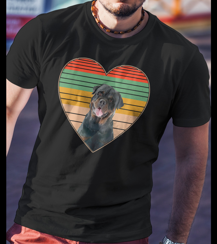 Vintage Rottweiler Heart Retro Stripes T-Shirt