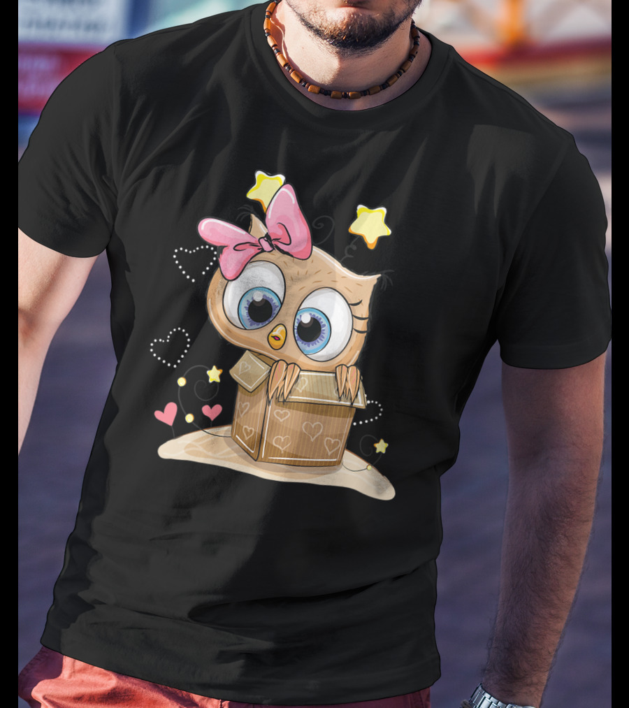 Sweet Little Owl Bird With Hearts And Stars In A Box T-Shirt