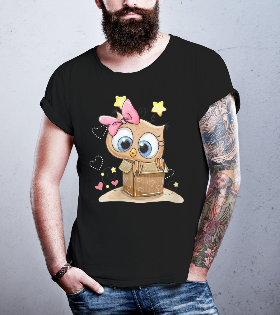 Sweet Little Owl Bird With Hearts And Stars In A Box T-Shirt