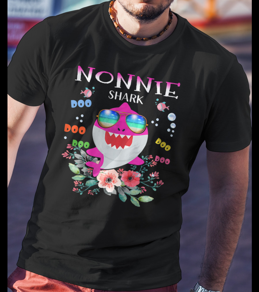 Nonnie Shark Sunglasses Floral Doo Doo Doo Bubbles Fish T-Shirt