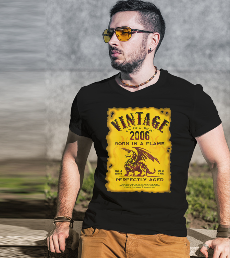 Vintage On Fire Since 2006 Born In A Flame Perfectly Aged One Of A Kind Dragon T-Shirt