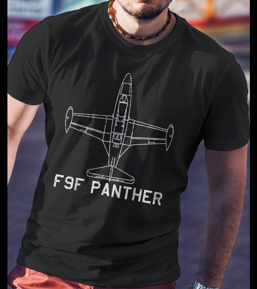 F9F Panther Jet Fighter Plane Classic USA Blueprint T-Shirt