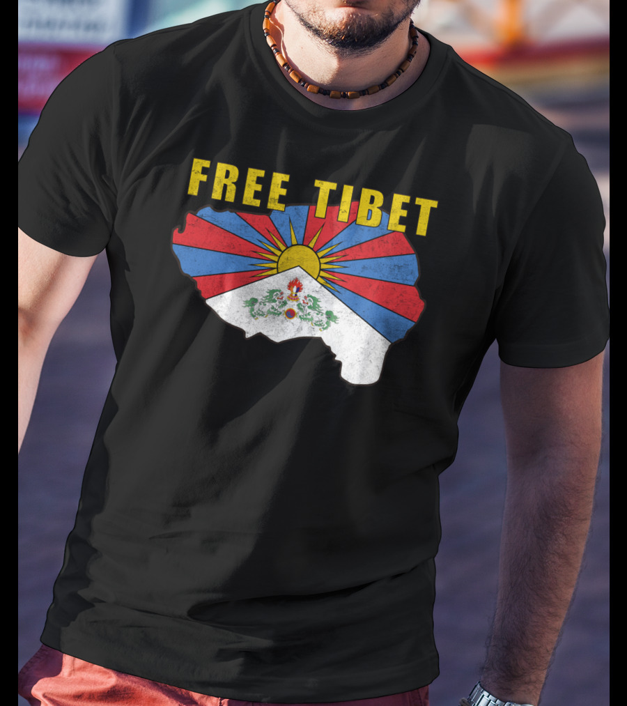 Free Tibet Flag With Sunrise Symbol Map T-Shirt