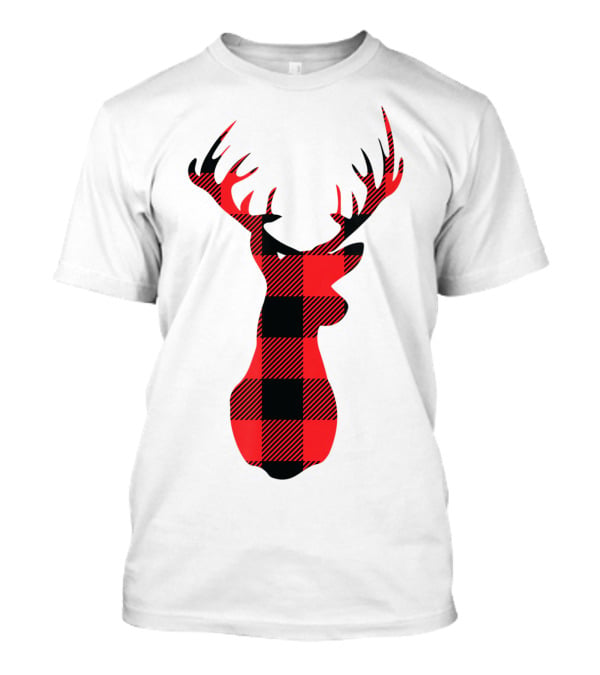 Buffalo Plaid Red Black Christmas Deer T-Shirt