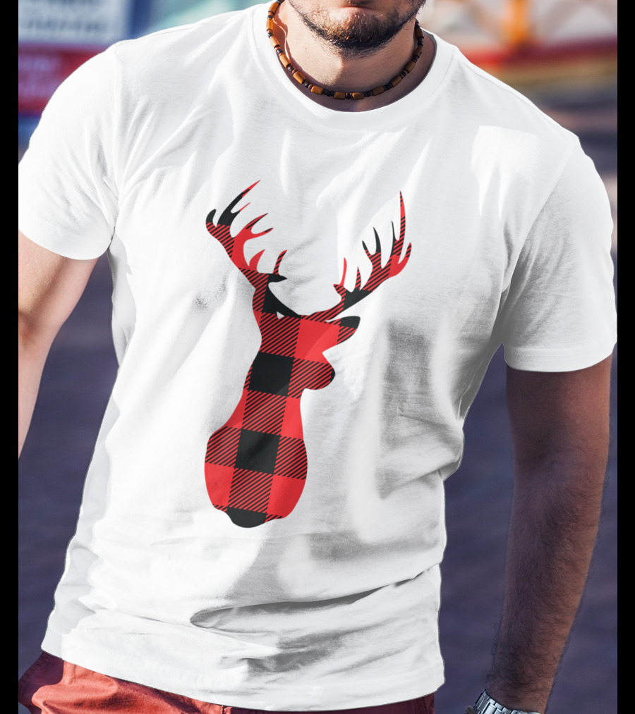 Buffalo Plaid Red Black Christmas Deer T-Shirt