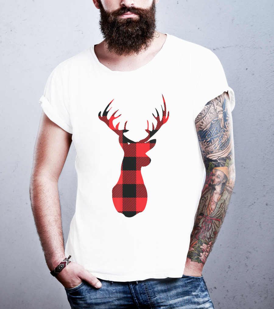 Buffalo Plaid Red Black Christmas Deer T-Shirt