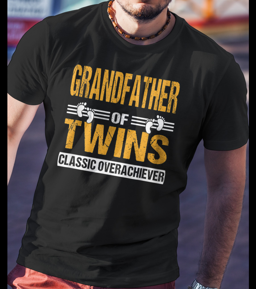Grandfather Of Twins Classic Overachiever Footprints T-Shirt