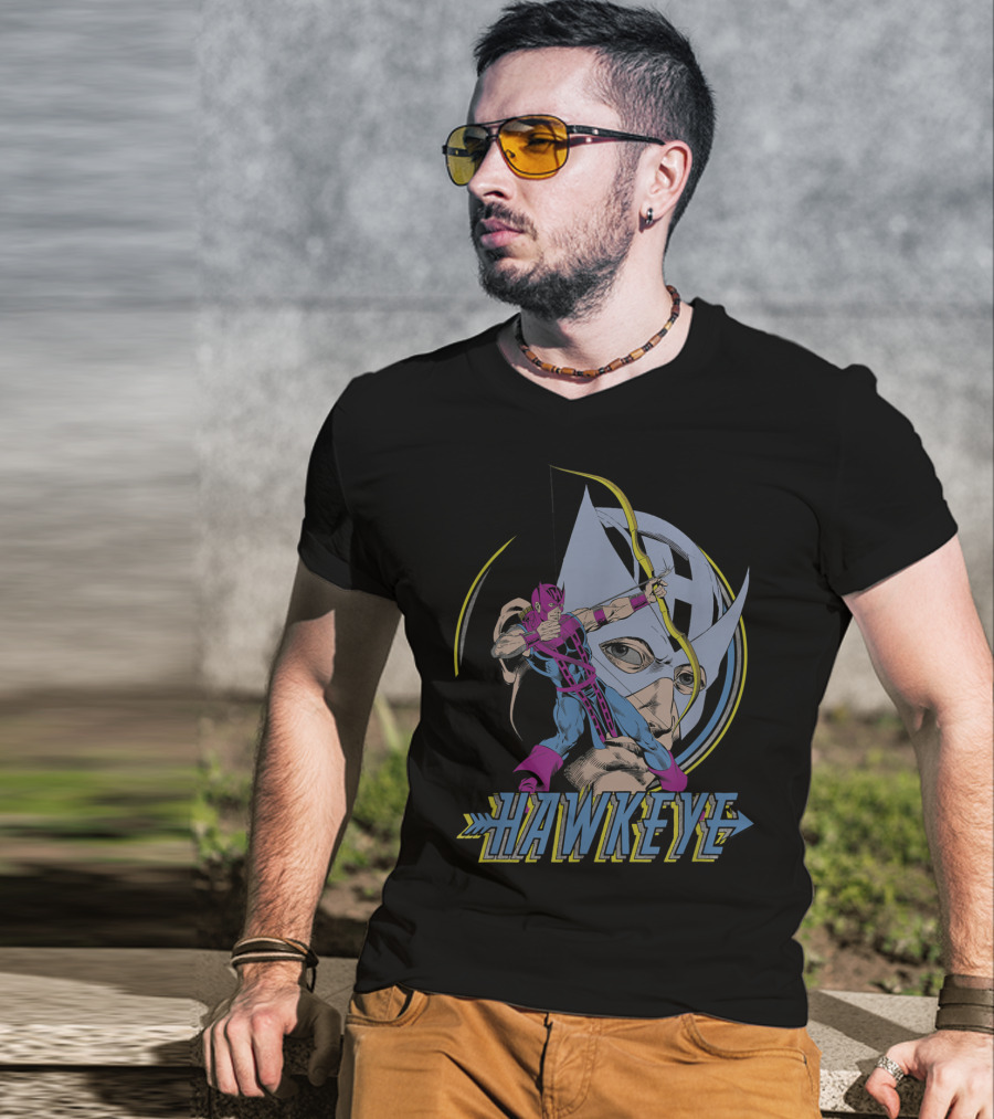 Hawkeye Ready Aim Fire Classic Marvel Archery Action T-Shirt