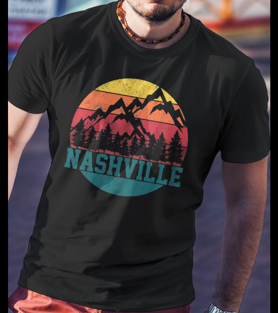Nashville Vintage Mountains Sunset Forest Tennessee Music T-Shirt