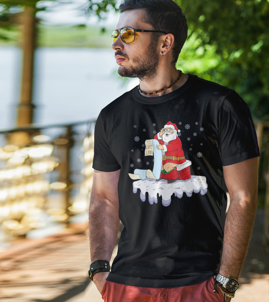 Naughty Santa On The Chimney With Naughty List T-Shirt