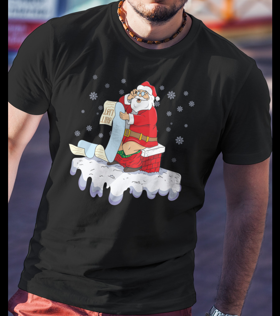 Naughty Santa On The Chimney With Naughty List T-Shirt
