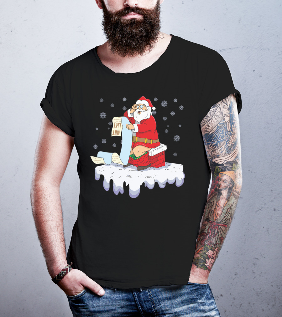 Naughty Santa On The Chimney With Naughty List T-Shirt
