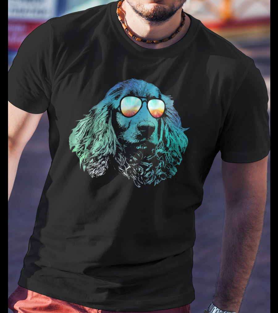 Neon Cocker Spaniel Wearing Vibrant Reflective Sunglasses T-Shirt