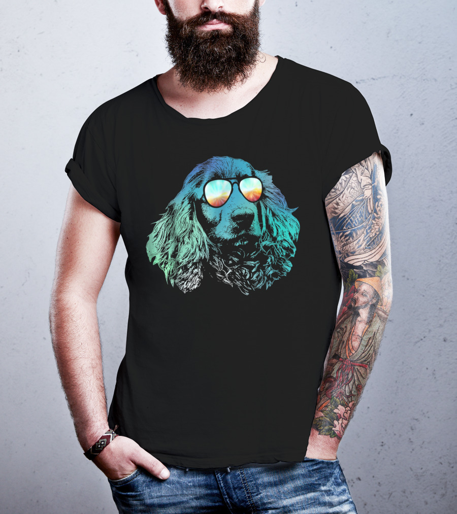 Neon Cocker Spaniel Wearing Vibrant Reflective Sunglasses T-Shirt