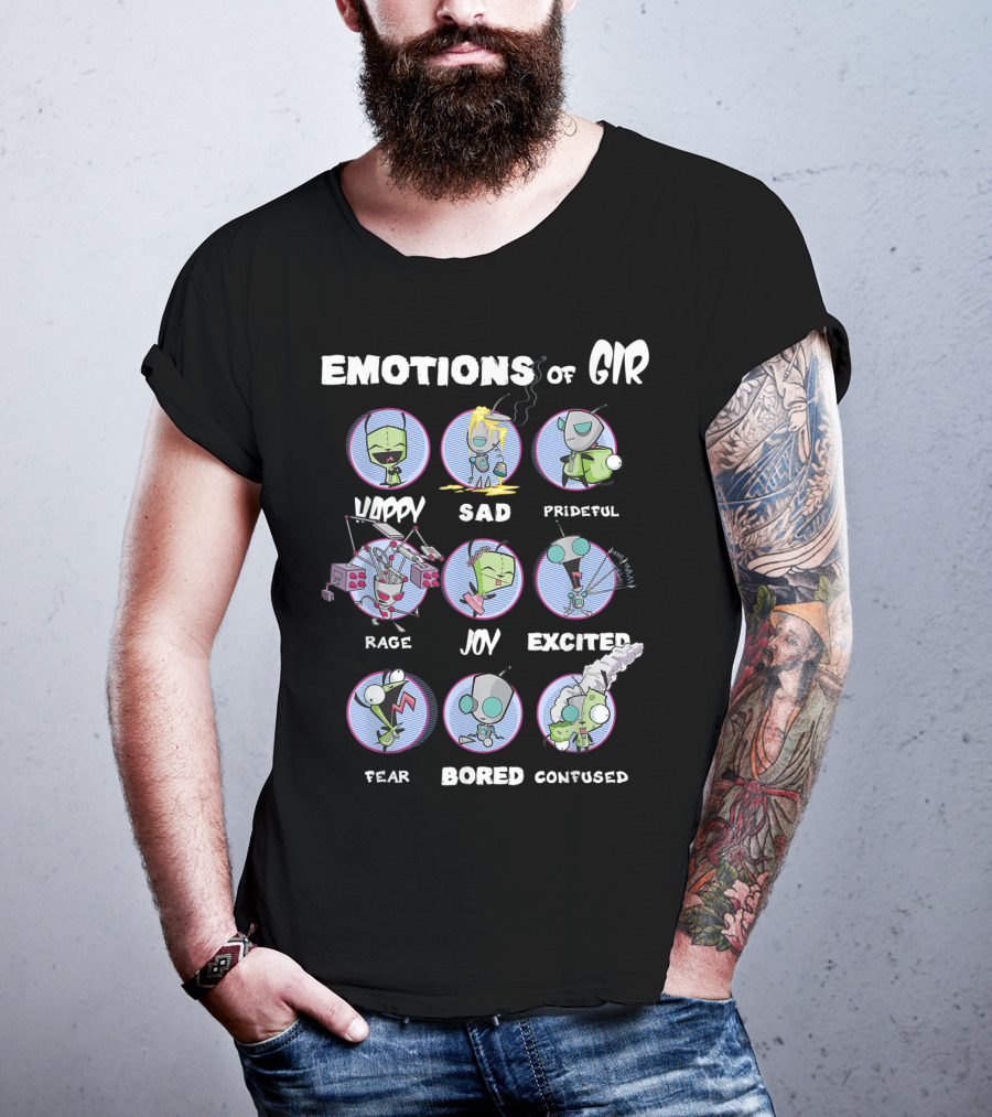 Emotions Of GIR Invader Zim Happy Sad Prideful Rage Joy Excited Fear Bored Confused T-Shirt