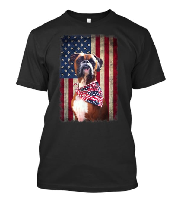 Boxer Dog Lovers American Flag Independence Day T-Shirt