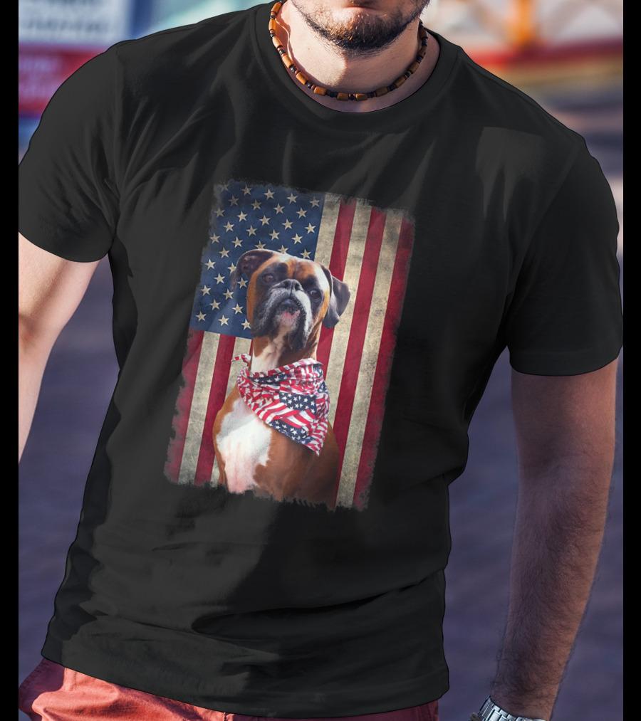 Boxer Dog Lovers American Flag Independence Day T-Shirt