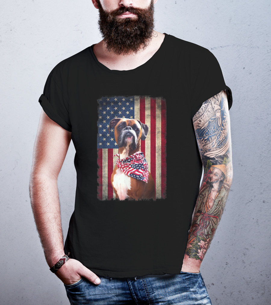 Boxer Dog Lovers American Flag Independence Day T-Shirt