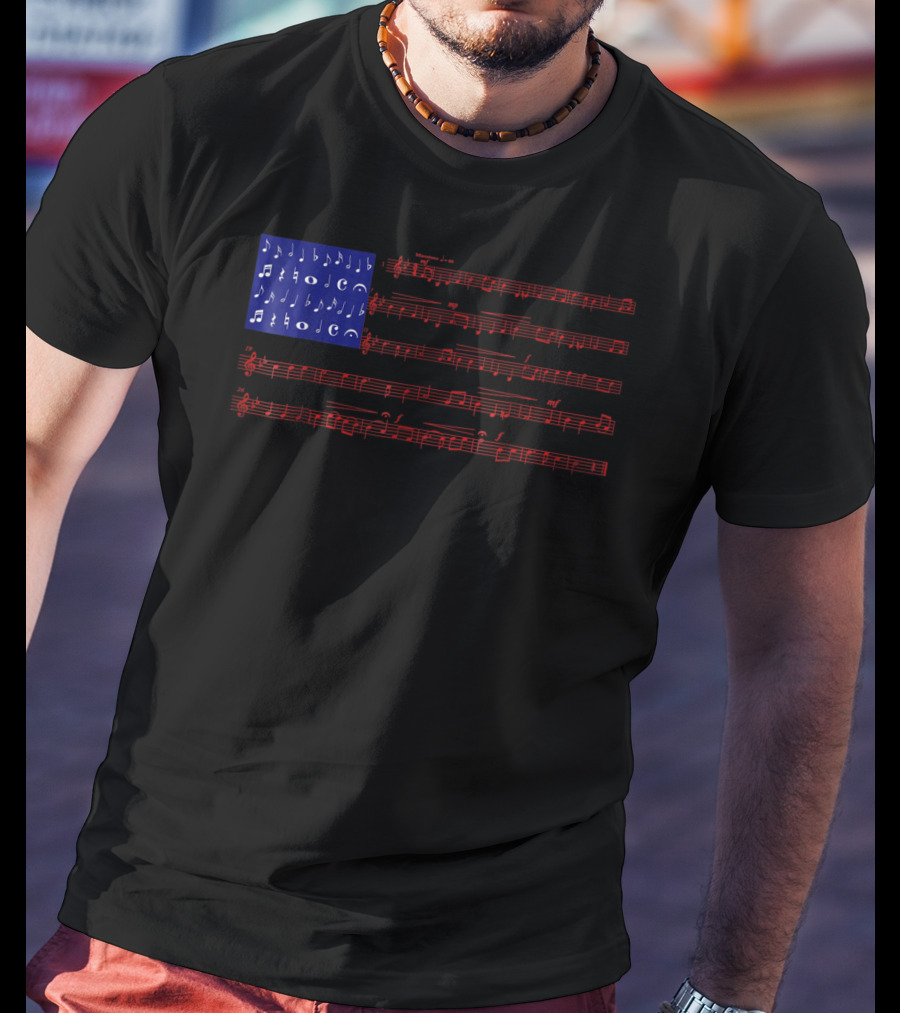 Independence Day American Flag Music Notes Fourth Of July T-Shirt