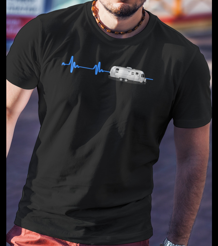Airstream With Blue Neon Heartbeat T-Shirt