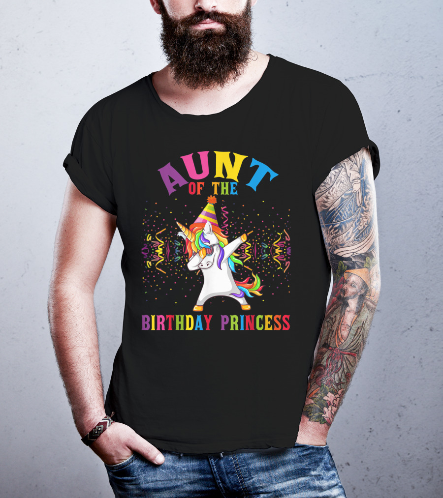 Aunt Of The Birthday Princess Dabbing Unicorn With Party Hat T-Shirt