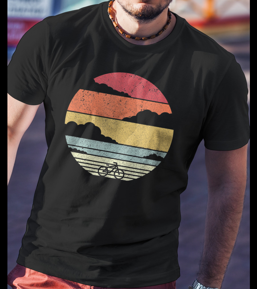 Retro Sunset Bicycle Ride With Stripes T-Shirt