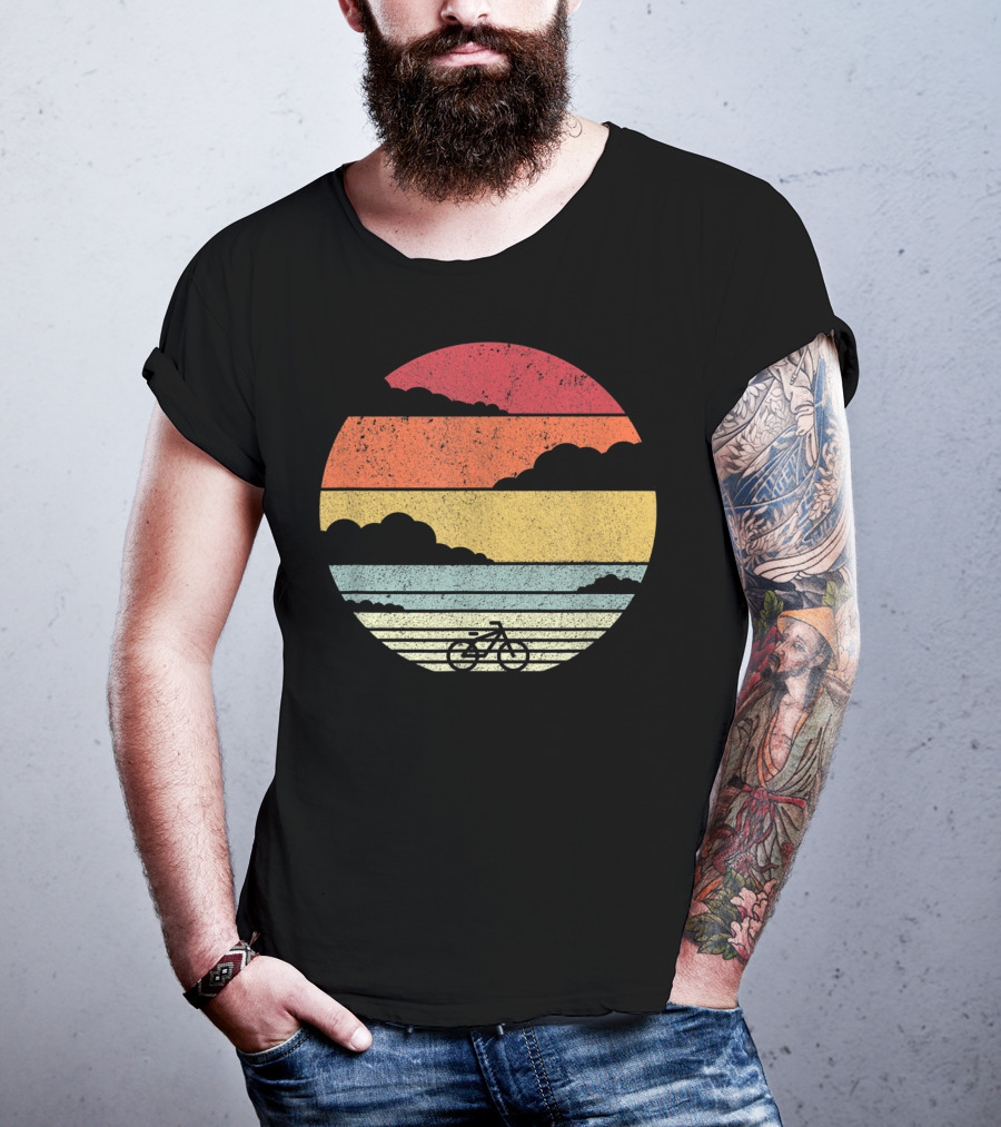 Retro Sunset Bicycle Ride With Stripes T-Shirt