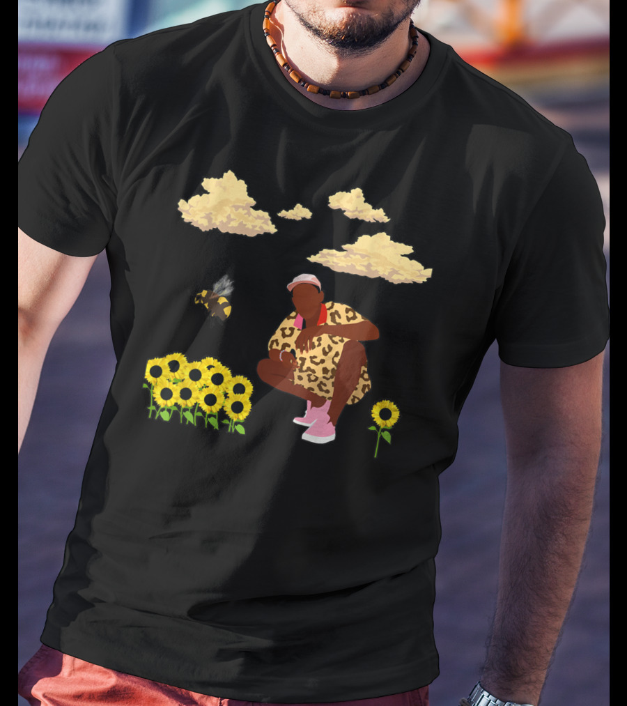 Bee Sunflower Boy With Clouds And Leopard T-Shirt