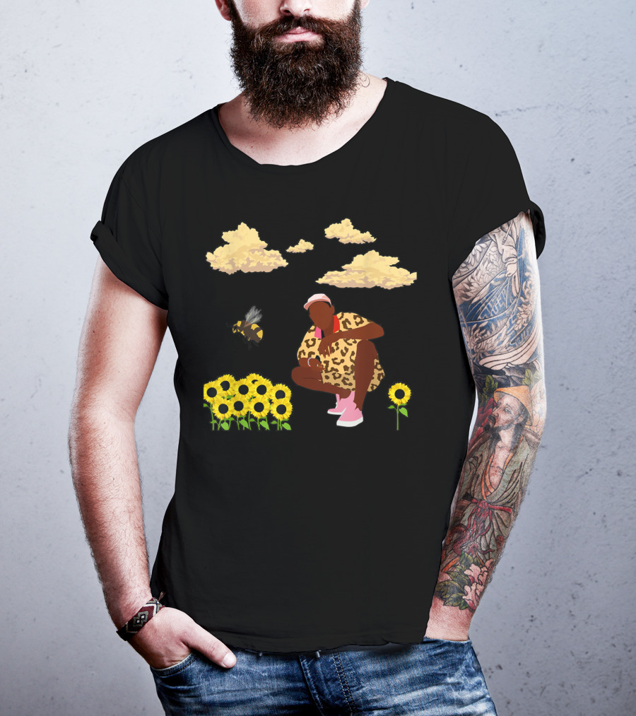 Bee Sunflower Boy With Clouds And Leopard T-Shirt