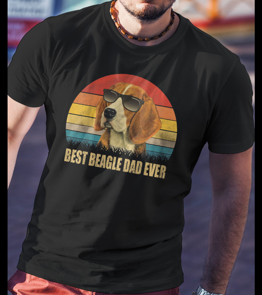 Best Beagle Dad Ever Retro Sunglasses Dog T-Shirt