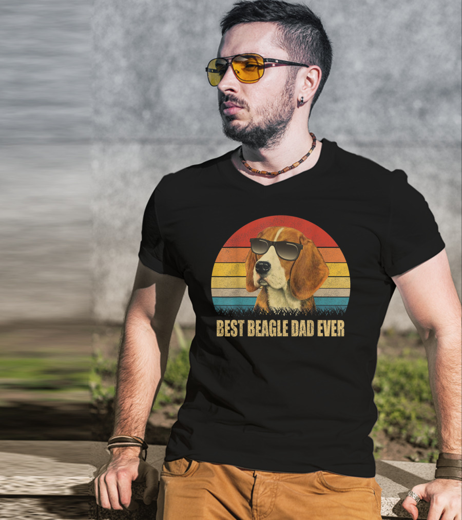 Best Beagle Dad Ever Retro Sunglasses Dog T-Shirt