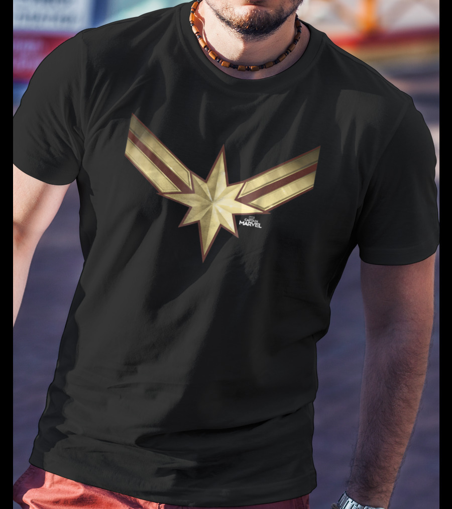 Captain Marvel Star Emblem Gleaming Gold T-Shirt