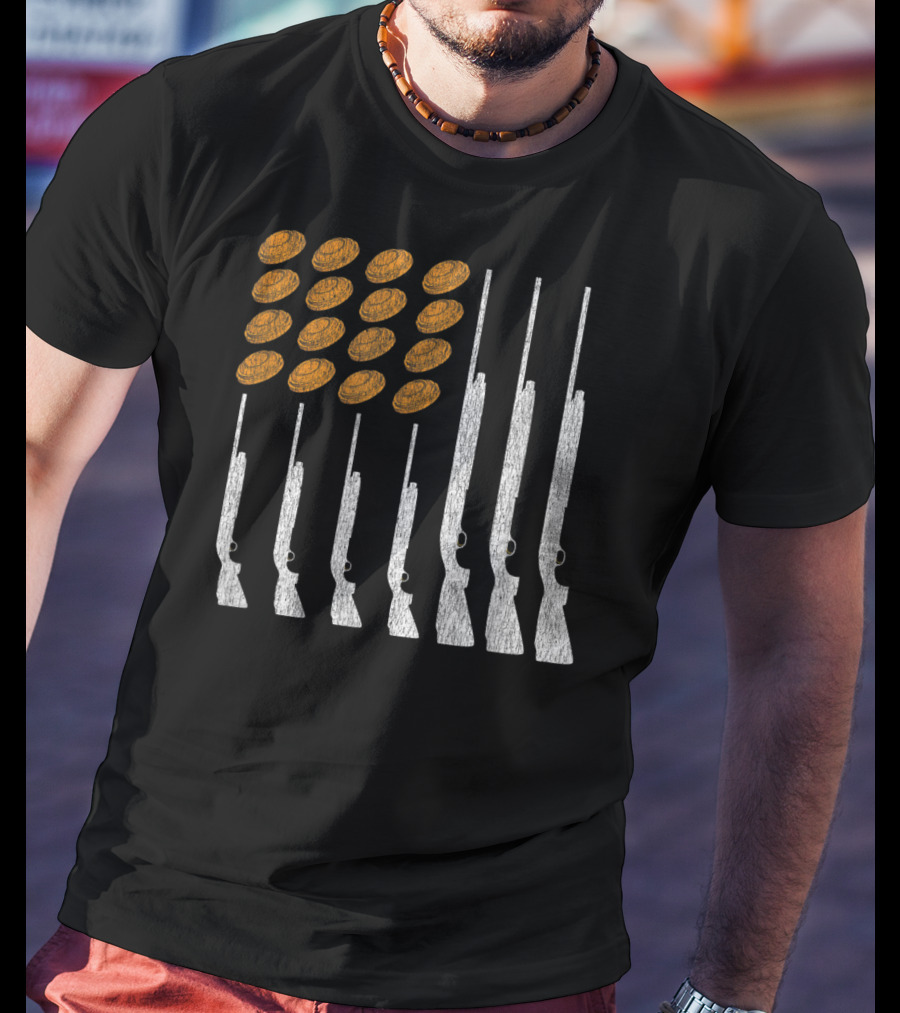 Clay Target Shooting Trap Skeet American Flag Shotguns T-Shirt